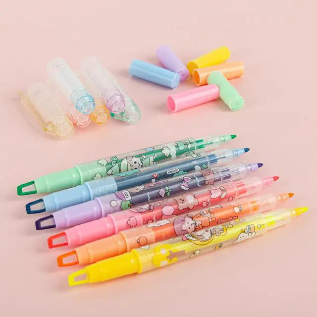 Alt view image 5 of 7 - Clear View Dual Tip Highlighters, 6-Pack Assorted Colors See-Through Chisel & Fine Tips, Precise Highlighting Marker Set