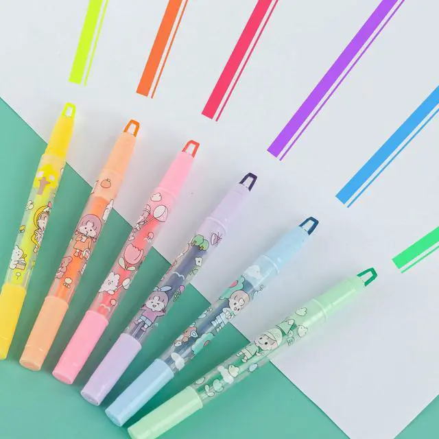 Alt view image 6 of 7 - Clear View Dual Tip Highlighters, 6-Pack Assorted Colors See-Through Chisel & Fine Tips, Precise Highlighting Marker Set