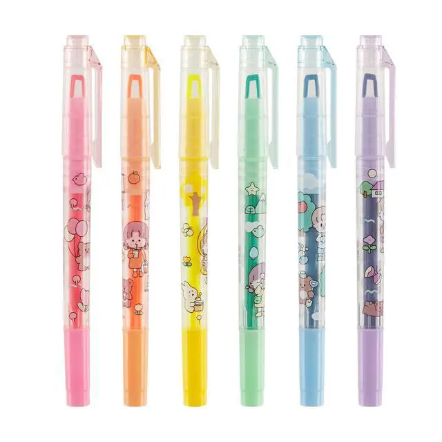 Alt view image 7 of 7 - Clear View Dual Tip Highlighters, 6-Pack Assorted Colors See-Through Chisel & Fine Tips, Precise Highlighting Marker Set
