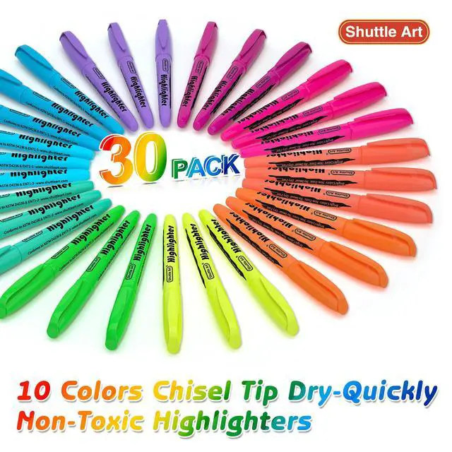 Alt view image 2 of 7 - Highlighters, 30 Pack Highlighters Assorted Colors, 10 Colors Chisel Tip Dry-Quickly Non-Toxic Highlighter Markers for Adults Students Highlighting in Home School Office