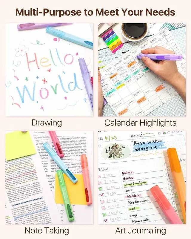 Alt view image 6 of 7 - Highlighters Assorted Colors, Liquid Highlighter with Clear View Design, Soft Chisel Tip, Classic Colors, 10 Pcs No Bleed Cute Highlighters