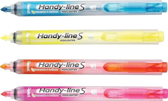 Main image of Handy-Line S Retractable Highlighter, Chisel Tip, Assorted Ink Colors, 4/ Pack (SXS15BP4M)