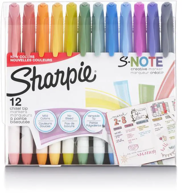 Main image of S-Note Creative Highlighters, Assorted Pastel Colors, No Bleed, Chisel Tip, 12 Count - Back to School Supplies