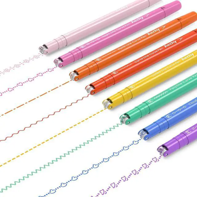 Main image of 8PCS Curve Highlighter Pen for Note Taking, Dual Tip Pens with 8 Different Curve Shapes & 8 Colors Fine Lines, Colored Curve Pens Set for Kids Journaling Back to School Supplies