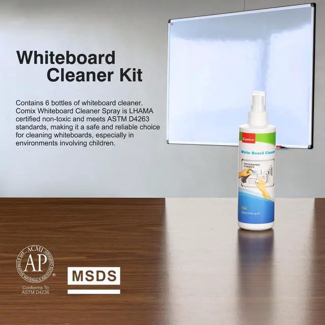 Alt view image 4 of 6 - Non-toxic Whiteboard Cleaner, 8.5oz White Board Cleaning Spray, Low Odor Dry Erase Cleaner, 6 Pack