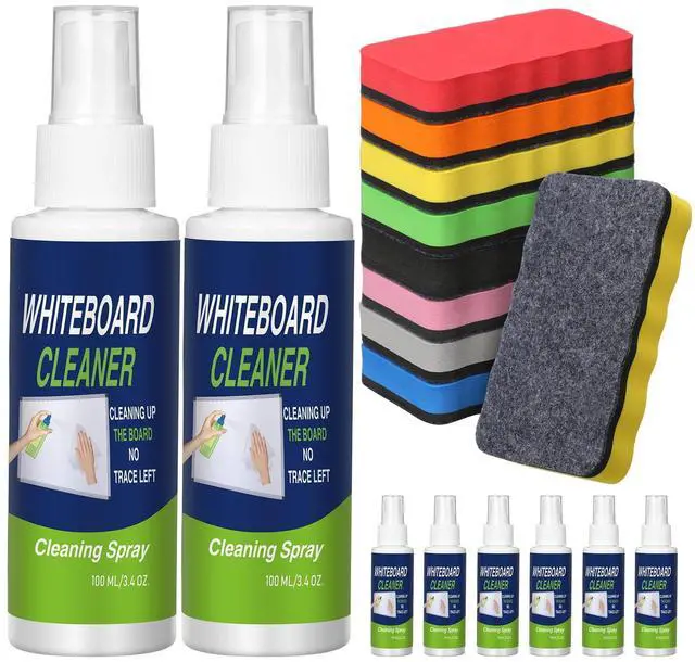 Main image of 8 Pack Whiteboard Cleaner 3.4 fl oz Whiteboard Cleaning Spray Dry Erase Board Liquid Cleaner with 8 Pack Magnetic Chalkboard Board Erasers White Board Eraser for Classrooms, Home, Office