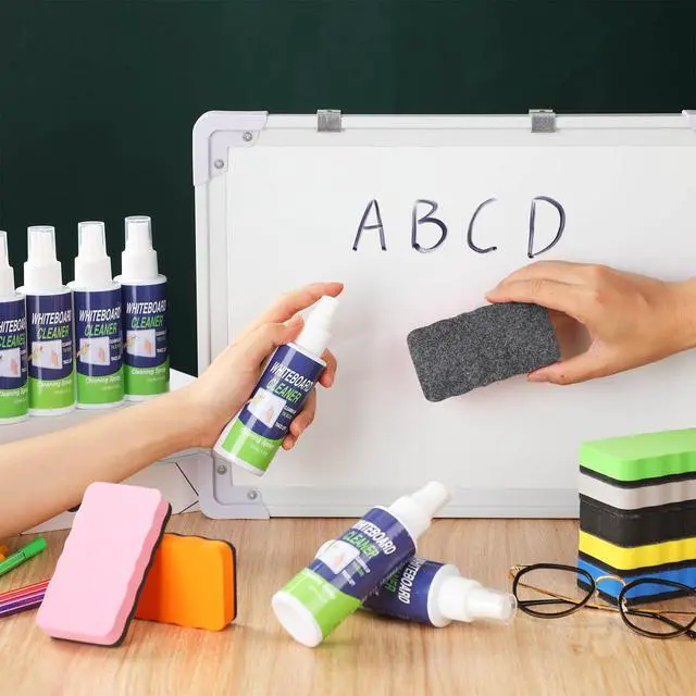 Alt view image 5 of 7 - 8 Pack Whiteboard Cleaner 3.4 fl oz Whiteboard Cleaning Spray Dry Erase Board Liquid Cleaner with 8 Pack Magnetic Chalkboard Board Erasers White Board Eraser for Classrooms, Home, Office