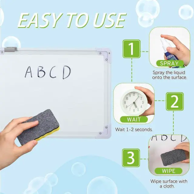 Alt view image 3 of 7 - 8 Pack Whiteboard Cleaner 3.4 fl oz Whiteboard Cleaning Spray Dry Erase Board Liquid Cleaner with 8 Pack Magnetic Chalkboard Board Erasers White Board Eraser for Classrooms, Home, Office