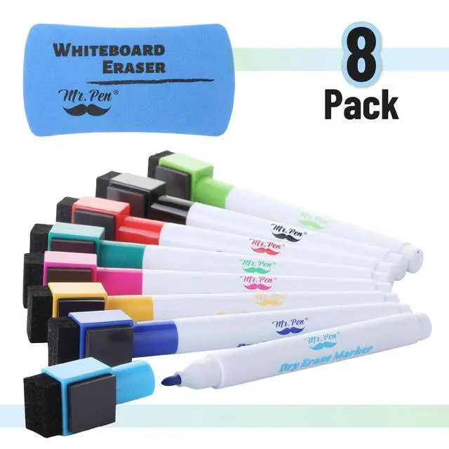 Alt view image 2 of 5 - Magnetic Dry Erase Markers, 8 Pack with Whiteboard Eraser
