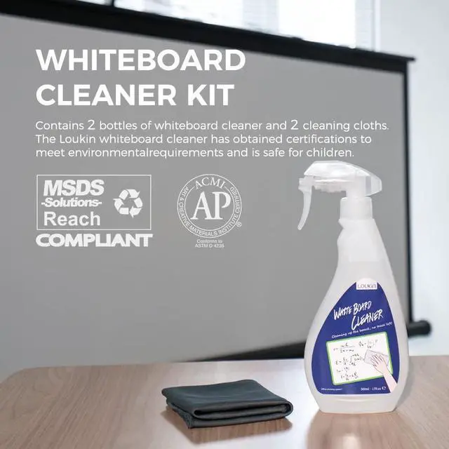 Alt view image 2 of 5 - Non-Toxic Whiteboard Cleaner, 17 fl oz Dry Erase Board Cleaner, Low-Odor Whiteboard Cleaning Spray with Cloths, Removes Stubborn Marks from Whiteboards, Chalkboard (2-Pack)