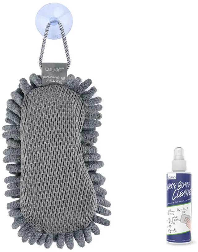 Main image of Shag Dry Erase Eraser (3.4 Fl Oz Whiteboard Cleaner Included), Whiteboard Eraser with Suction Cup, Microfiber, Washable, for Classroom, Home and Office Use, Grey