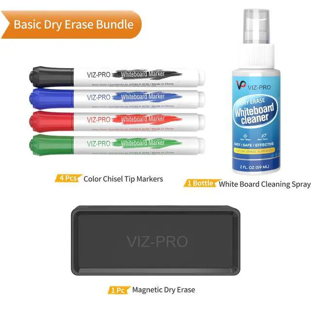 Alt view image 2 of 6 - Dry Erase Marker Starter Set, Low-Odor Whiteboard Pens, Eraser and White Board Cleaner, Assorted Colors, 6-Piece Kit