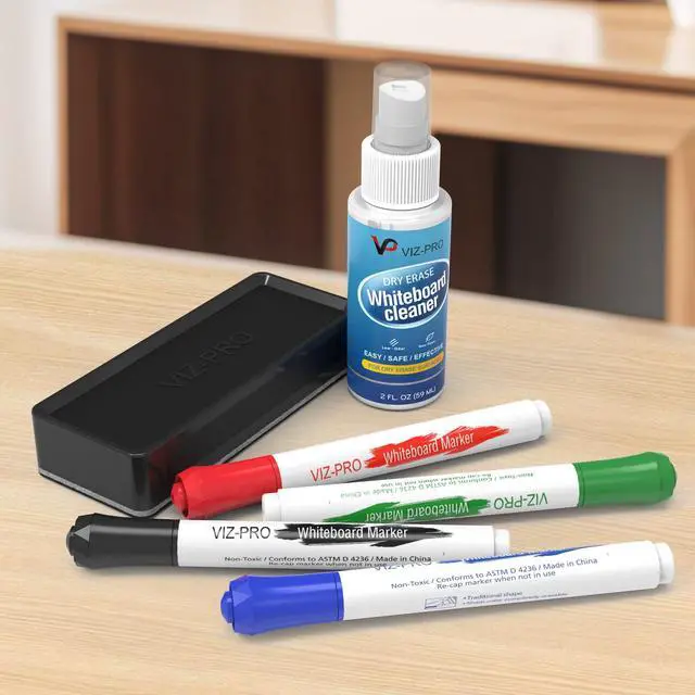 Alt view image 5 of 6 - Dry Erase Marker Starter Set, Low-Odor Whiteboard Pens, Eraser and White Board Cleaner, Assorted Colors, 6-Piece Kit