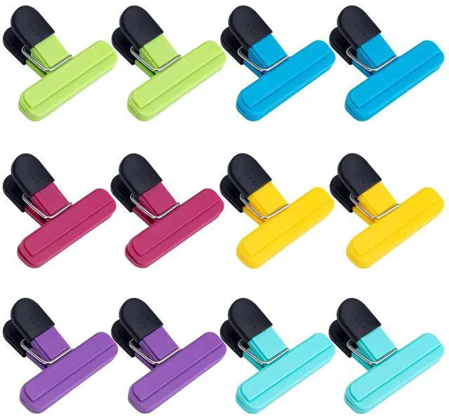 Main image of Chip Clips, 12 Pack Colors Heavy Duty Seal Grip Plastic Food Clip for Snack, Wide Open Bag Clips for Food Storage (3 inch x 2.5 inch)