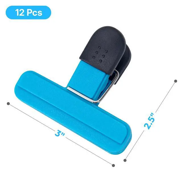 Alt view image 2 of 7 - Chip Clips, 12 Pack Colors Heavy Duty Seal Grip Plastic Food Clip for Snack, Wide Open Bag Clips for Food Storage (3 inch x 2.5 inch)