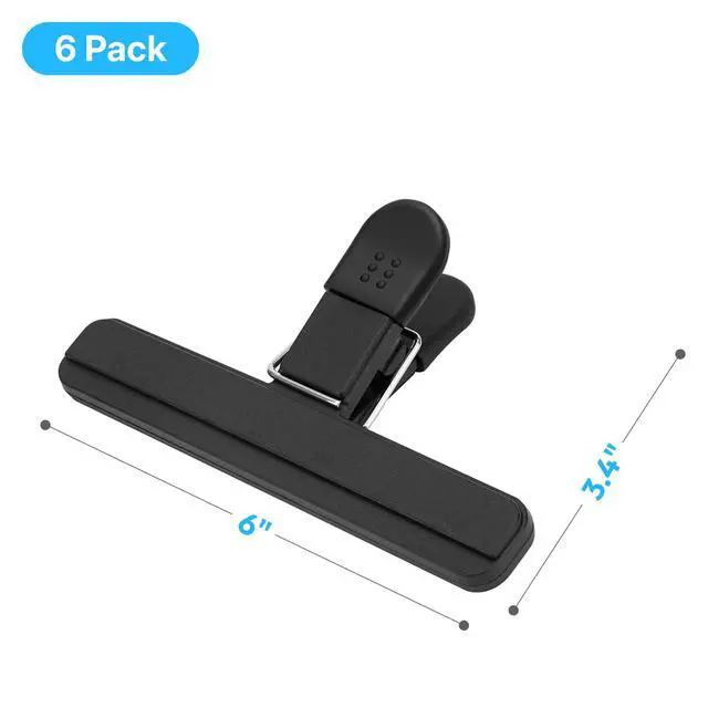 Alt view image 2 of 7 - Chip Clips, 6 Pack Black Wide Open Bag Clips for Food Storage, Heavy Duty Seal Grips Plastic Food Clip for Snack, Packages (6 inch x 3.4 inch)