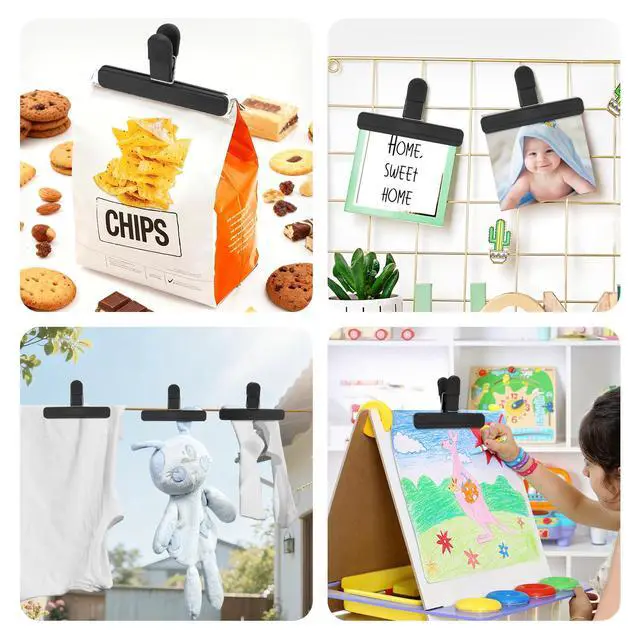Alt view image 7 of 7 - Chip Clips, 6 Pack Black Wide Open Bag Clips for Food Storage, Heavy Duty Seal Grips Plastic Food Clip for Snack, Packages (6 inch x 3.4 inch)