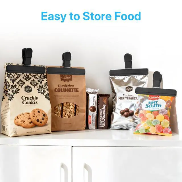 Alt view image 4 of 7 - Chip Clips, 6 Pack Black Wide Open Bag Clips for Food Storage, Heavy Duty Seal Grips Plastic Food Clip for Snack, Packages (6 inch x 3.4 inch)