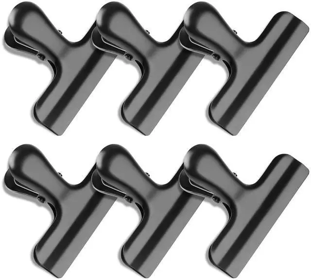 Main image of 6 Pack Bag Clips, Stainless Steel Chip Clip, Black Chip Clips Bag Clips Food Clips, Bag Clips for Food, Heavy Duty Air Tight Seal Kitchen Clips Snack Clips Food Bag Clamp Clips