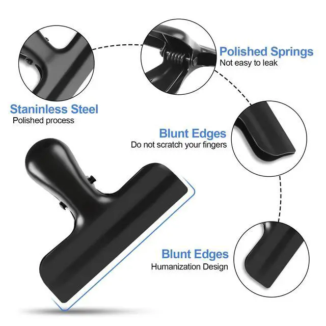 Alt view image 2 of 7 - 6 Pack Bag Clips, Stainless Steel Chip Clip, Black Chip Clips Bag Clips Food Clips, Bag Clips for Food, Heavy Duty Air Tight Seal Kitchen Clips Snack Clips Food Bag Clamp Clips