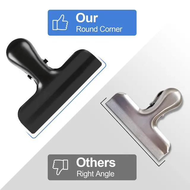 Alt view image 3 of 7 - 6 Pack Bag Clips, Stainless Steel Chip Clip, Black Chip Clips Bag Clips Food Clips, Bag Clips for Food, Heavy Duty Air Tight Seal Kitchen Clips Snack Clips Food Bag Clamp Clips
