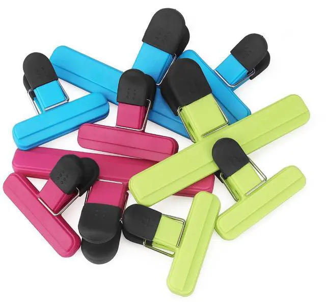 Main image of 9 Pack Large Chip Bag Clips Assorted Sizes Food Bag Clips Plastic Heavy Seal Grip, 3 Colors