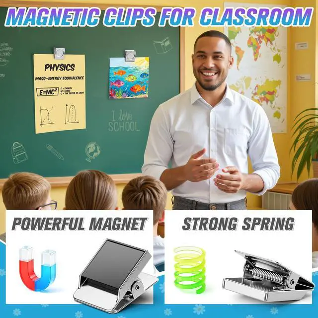 Alt view image 3 of 7 - 12 Pack Large Magnetic Clips Heavy Duty, Strong Magnet Clips for Notes, Fridge Magnets, Refrigerator Magnets Clip for Organization, Chip Clip Magnets for Whiteboard, Classroom, Cruise, Office