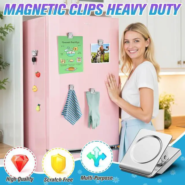 Alt view image 2 of 7 - 12 Pack Large Magnetic Clips Heavy Duty, Strong Magnet Clips for Notes, Fridge Magnets, Refrigerator Magnets Clip for Organization, Chip Clip Magnets for Whiteboard, Classroom, Cruise, Office