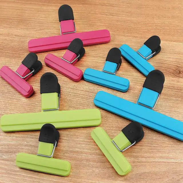 Alt view image 7 of 7 - 9 Pack Large Chip Bag Clips Assorted Sizes Food Bag Clips Plastic Heavy Seal Grip, 3 Colors
