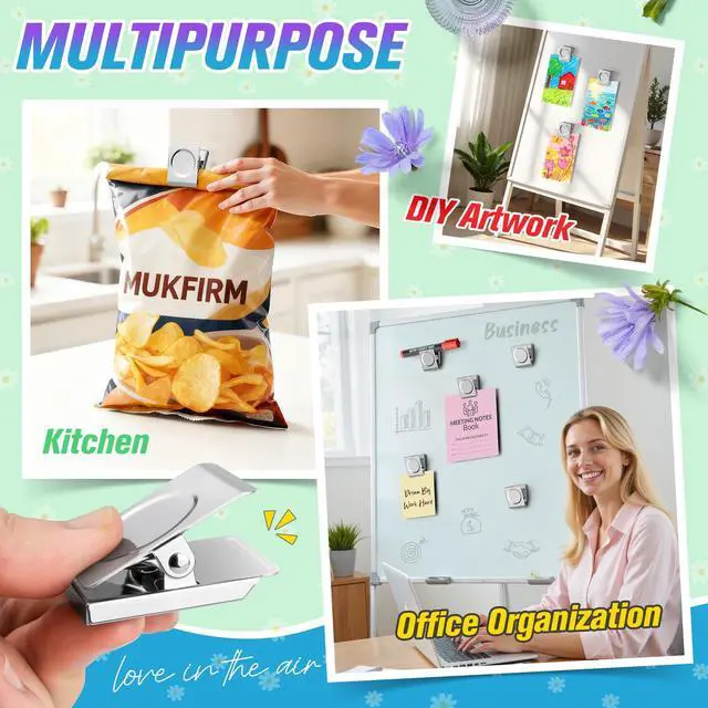 Alt view image 4 of 7 - 12 Pack Large Magnetic Clips Heavy Duty, Strong Magnet Clips for Notes, Fridge Magnets, Refrigerator Magnets Clip for Organization, Chip Clip Magnets for Whiteboard, Classroom, Cruise, Office