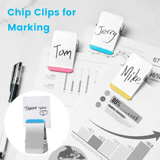 Alt view image 2 of 7 - Chip Clips Heavy Duty, 12 Pack Chip Bag Clip with Colored Silicone, Stainless Steel Bag Clips for Food Snack, Flat Metal Clamp for Office Kitchen