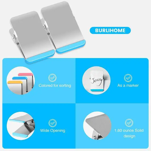 Alt view image 4 of 7 - Chip Clips Heavy Duty, 12 Pack Chip Bag Clip with Colored Silicone, Stainless Steel Bag Clips for Food Snack, Flat Metal Clamp for Office Kitchen