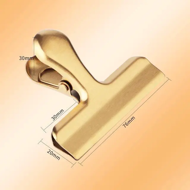 Alt view image 2 of 7 - 6pc-3 Inch Wide Stainless Steel Paper Clamps Heavy Duty Food Bag Clamp,Seal Clip, Chip Clips Metal Hinge Clip File Clamps for Kitchen&Office (Gold)