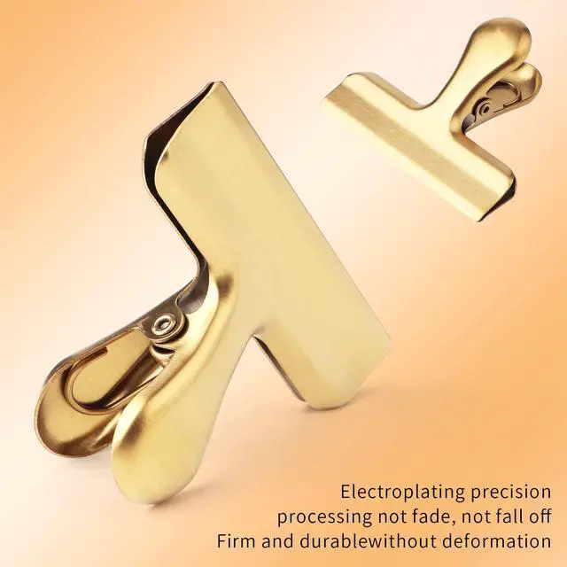 Alt view image 3 of 7 - 6pc-3 Inch Wide Stainless Steel Paper Clamps Heavy Duty Food Bag Clamp,Seal Clip, Chip Clips Metal Hinge Clip File Clamps for Kitchen&Office (Gold)