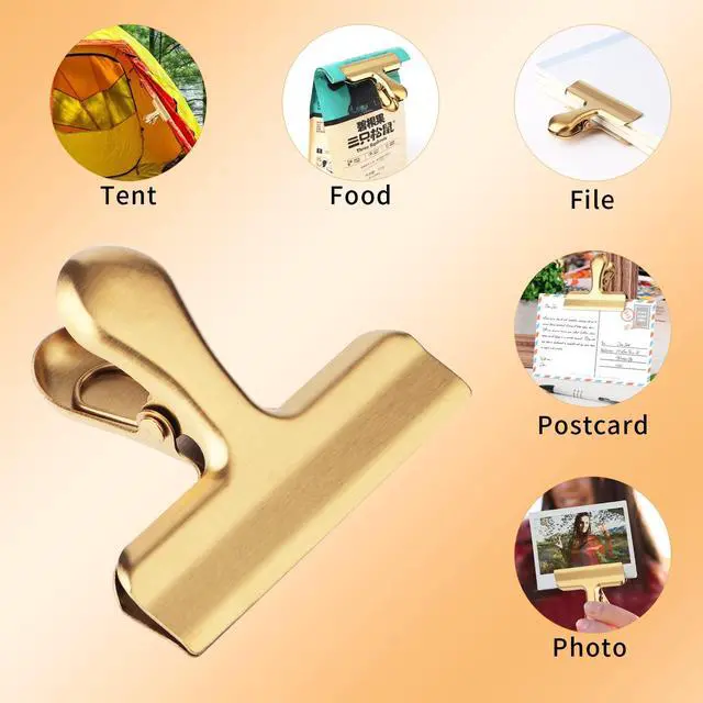 Alt view image 5 of 7 - 6pc-3 Inch Wide Stainless Steel Paper Clamps Heavy Duty Food Bag Clamp,Seal Clip, Chip Clips Metal Hinge Clip File Clamps for Kitchen&Office (Gold)
