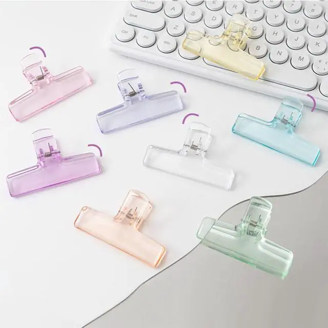 Main image of 16 Pcs Clear Binder Clips, Plastic Bag Clip, Acrylic Paper Photo Food Clamps, Wide Mouth Seal Clamp, Transparent Air Tight Sealing Binders for School, Office and Kitchen Storage, 8 Colors