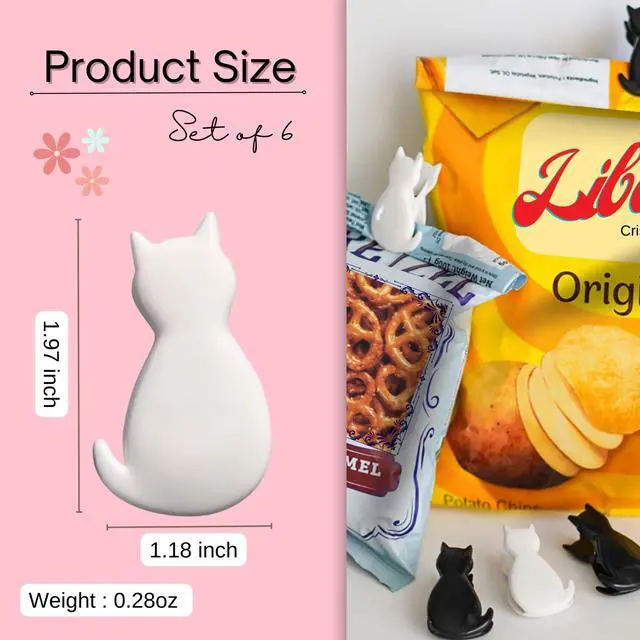 Alt view image 3 of 6 - Sturdy & Cute Cat Chip Clips - Set of 6 Strong Grip for Snack Bags, Documents, Gift Bags Durable and Resilient