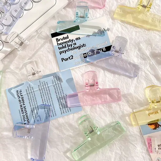 Alt view image 3 of 7 - 16 Pcs Clear Binder Clips, Plastic Bag Clip, Acrylic Paper Photo Food Clamps, Wide Mouth Seal Clamp, Transparent Air Tight Sealing Binders for School, Office and Kitchen Storage, 8 Colors