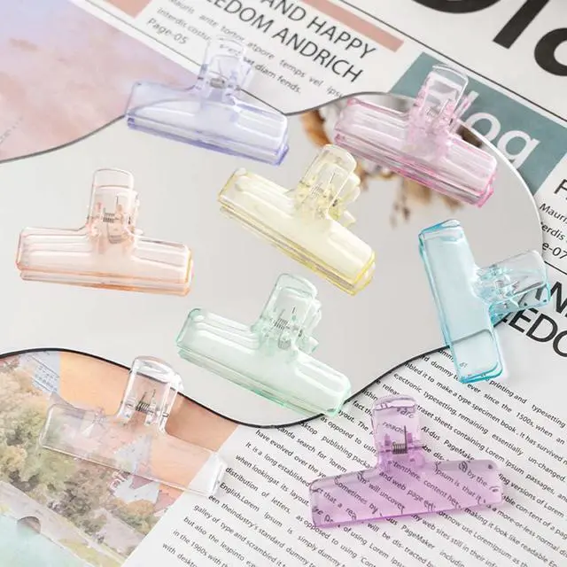 Alt view image 5 of 7 - 16 Pcs Clear Binder Clips, Plastic Bag Clip, Acrylic Paper Photo Food Clamps, Wide Mouth Seal Clamp, Transparent Air Tight Sealing Binders for School, Office and Kitchen Storage, 8 Colors