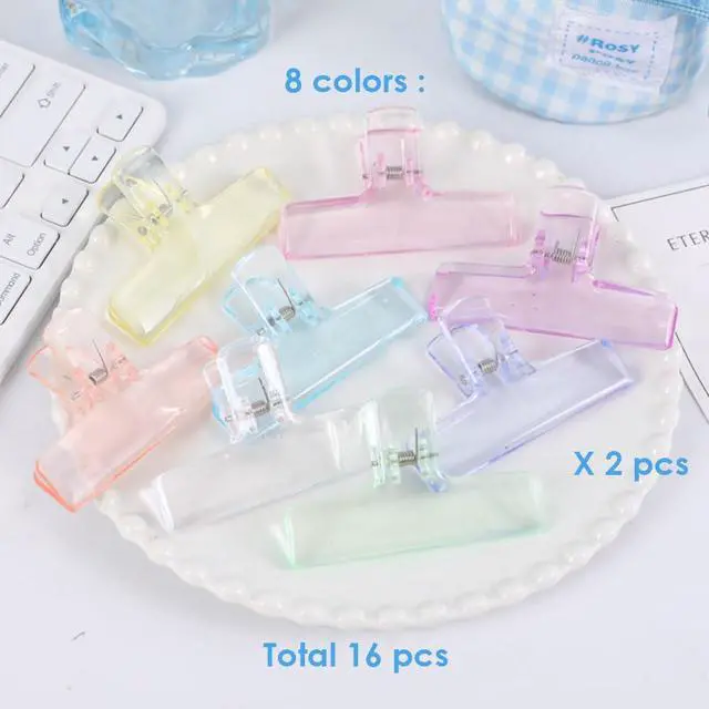 Alt view image 7 of 7 - 16 Pcs Clear Binder Clips, Plastic Bag Clip, Acrylic Paper Photo Food Clamps, Wide Mouth Seal Clamp, Transparent Air Tight Sealing Binders for School, Office and Kitchen Storage, 8 Colors
