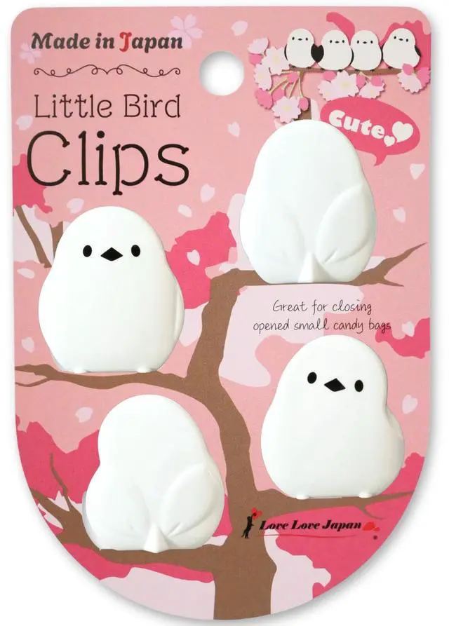 Main image of Cute Kawaii Little Bird Chip Clips Mini Japanese Bag Clips, Set of 4 Small Gift Idea, Strong Grip Food & Paper Clips