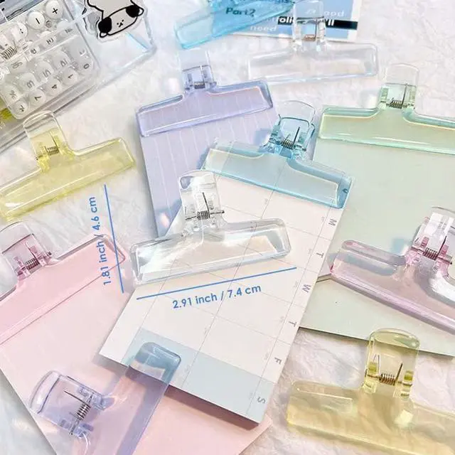 Alt view image 2 of 7 - 16 Pcs Clear Binder Clips, Plastic Bag Clip, Acrylic Paper Photo Food Clamps, Wide Mouth Seal Clamp, Transparent Air Tight Sealing Binders for School, Office and Kitchen Storage, 8 Colors