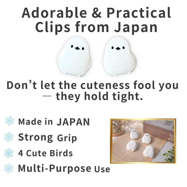 Alt view image 3 of 6 - Cute Kawaii Little Bird Chip Clips Mini Japanese Bag Clips, Set of 4 Small Gift Idea, Strong Grip Food & Paper Clips