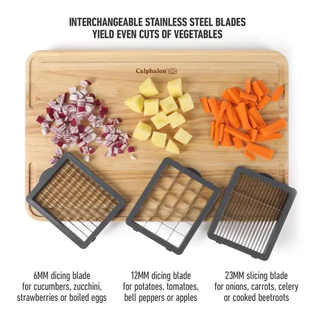 Alt view image 3 of 7 - Vegetable Chopper, 5-in-1 Food Chopper with Container, Manual Vegetable Dicer with Interchangeable Stainless Steel Blades for Slicing, Chopping & Meal Prep