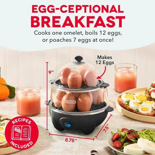 Alt view image 3 of 7 - Egg Cooker - Boiler, Poacher & Steamer - Includes Measuring & Recipe Guide - Dishwasher Safe - Holds 12 Eggs, Black