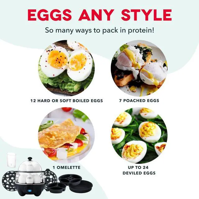 Alt view image 5 of 7 - Egg Cooker - Boiler, Poacher & Steamer - Includes Measuring & Recipe Guide - Dishwasher Safe - Holds 12 Eggs, Black