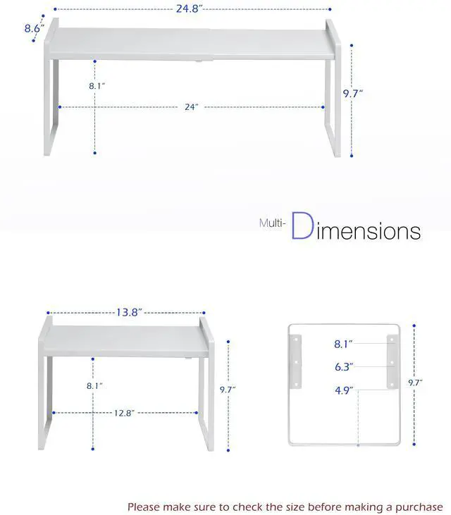 Alt view image 2 of 7 - Cabinet Shelf Expandable Height Adjustable Organizer Riser for Kitchen Cabinet Pantry Cupboard Under Sink Countertop Organization Storage Space Saver Stackable Heavy Duty Metal White