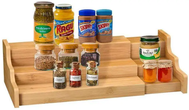 Main image of Spice Rack Kitchen Cabinet Organizer- 3 Tier Bamboo Expandable Display Shelf Yellow