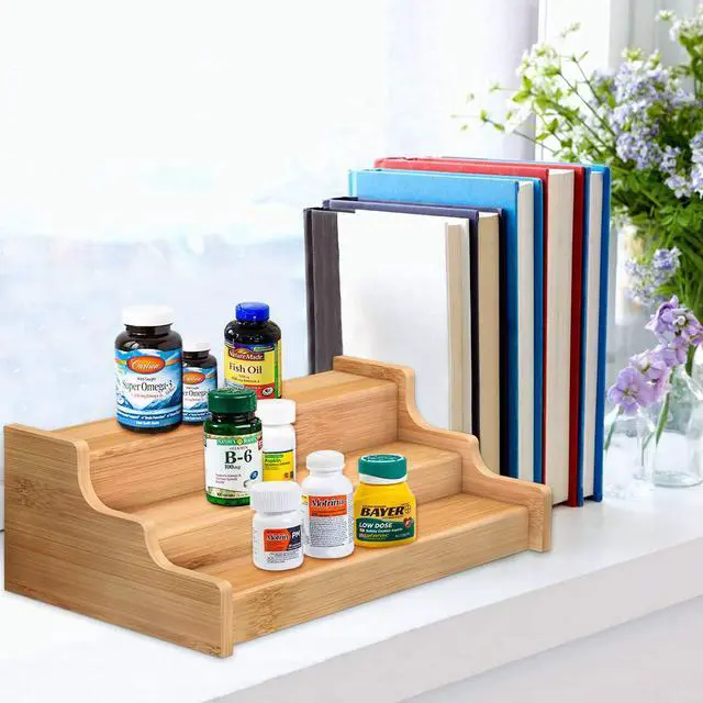 Alt view image 4 of 6 - Spice Rack Kitchen Cabinet Organizer- 3 Tier Bamboo Expandable Display Shelf Yellow