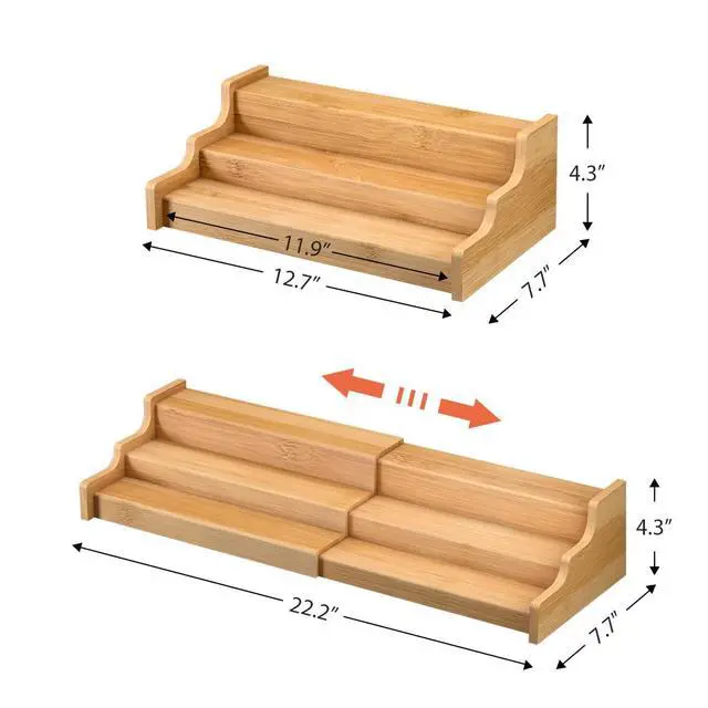 Alt view image 6 of 6 - Spice Rack Kitchen Cabinet Organizer- 3 Tier Bamboo Expandable Display Shelf Yellow